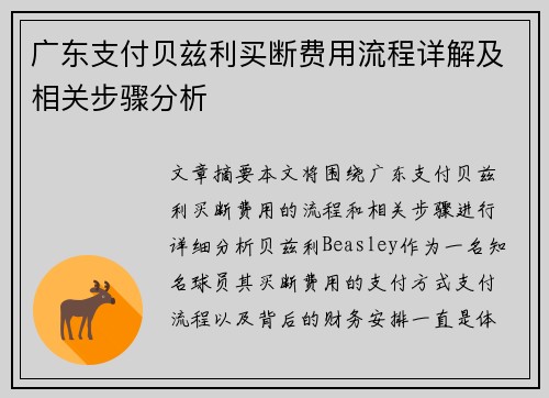 广东支付贝兹利买断费用流程详解及相关步骤分析
